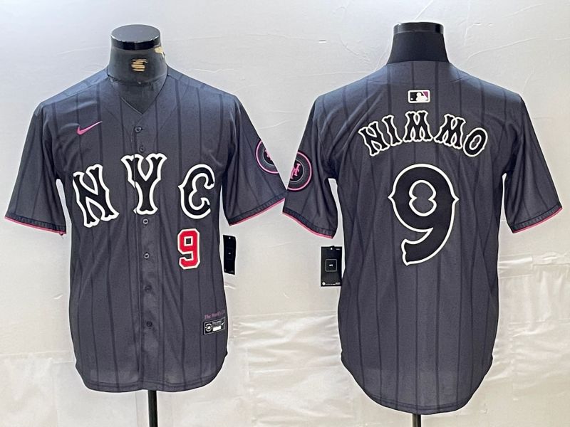 Men New York Mets 9 Nimmo Black City Edition 2024 Nike MLB Jersey style 1